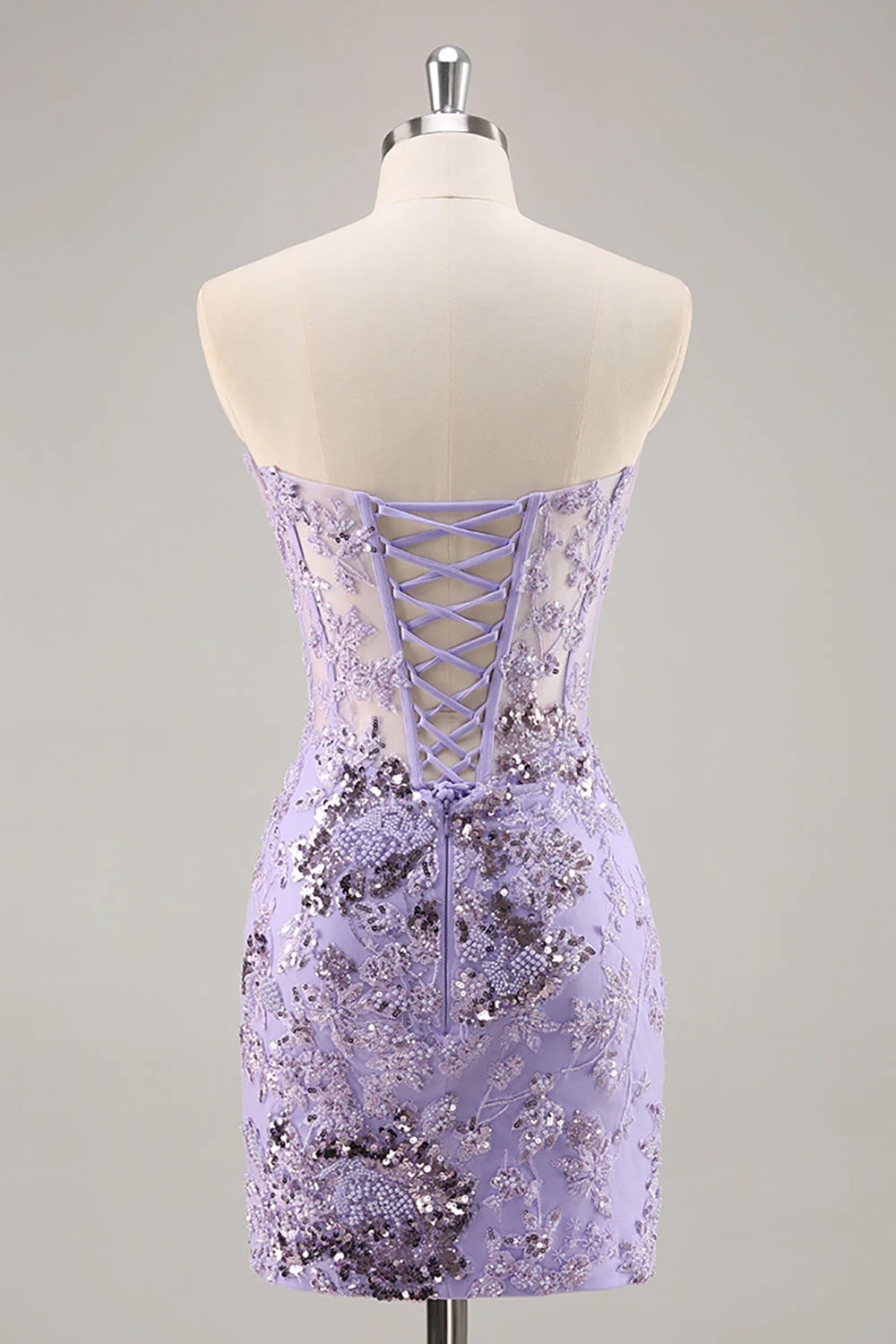 Robe De Cocktail corset perlé sans bretelles violette avec appliques - Image 8