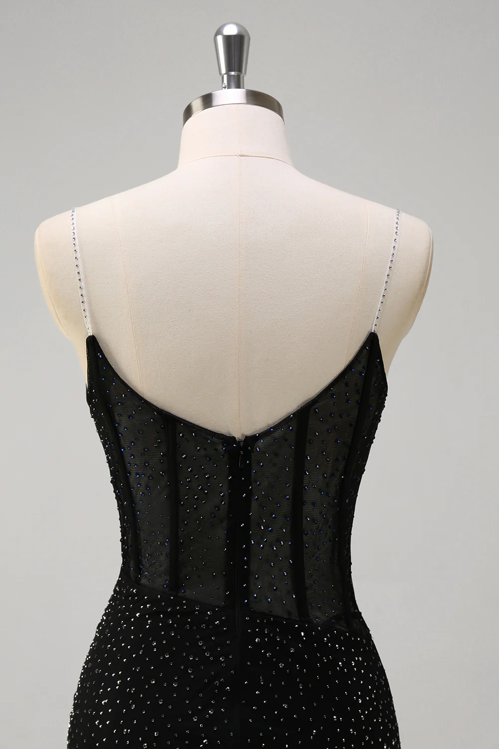 Robe de bal corset perlée à bretelles spaghetti orange - Image 11