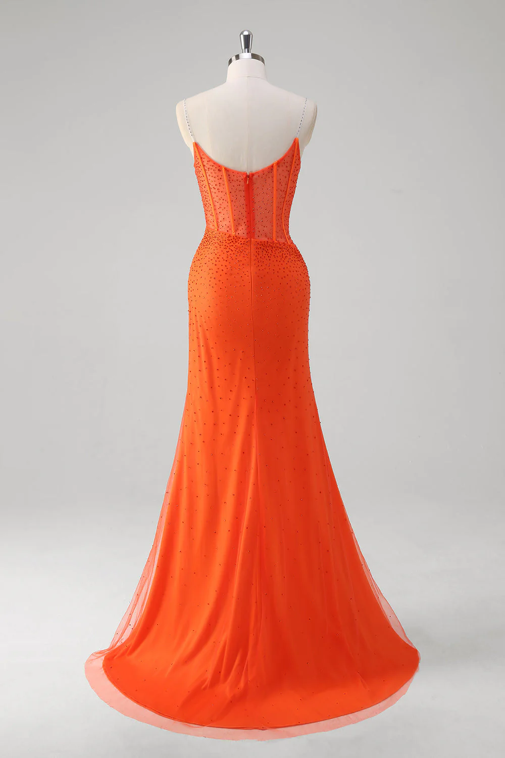 Robe de bal corset perlée à bretelles spaghetti orange - Image 2