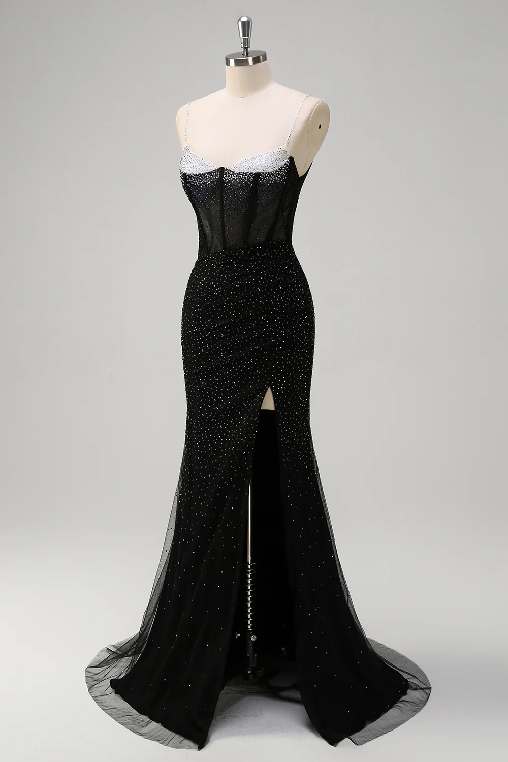 Robe de bal corset perlée à bretelles spaghetti orange - Image 9