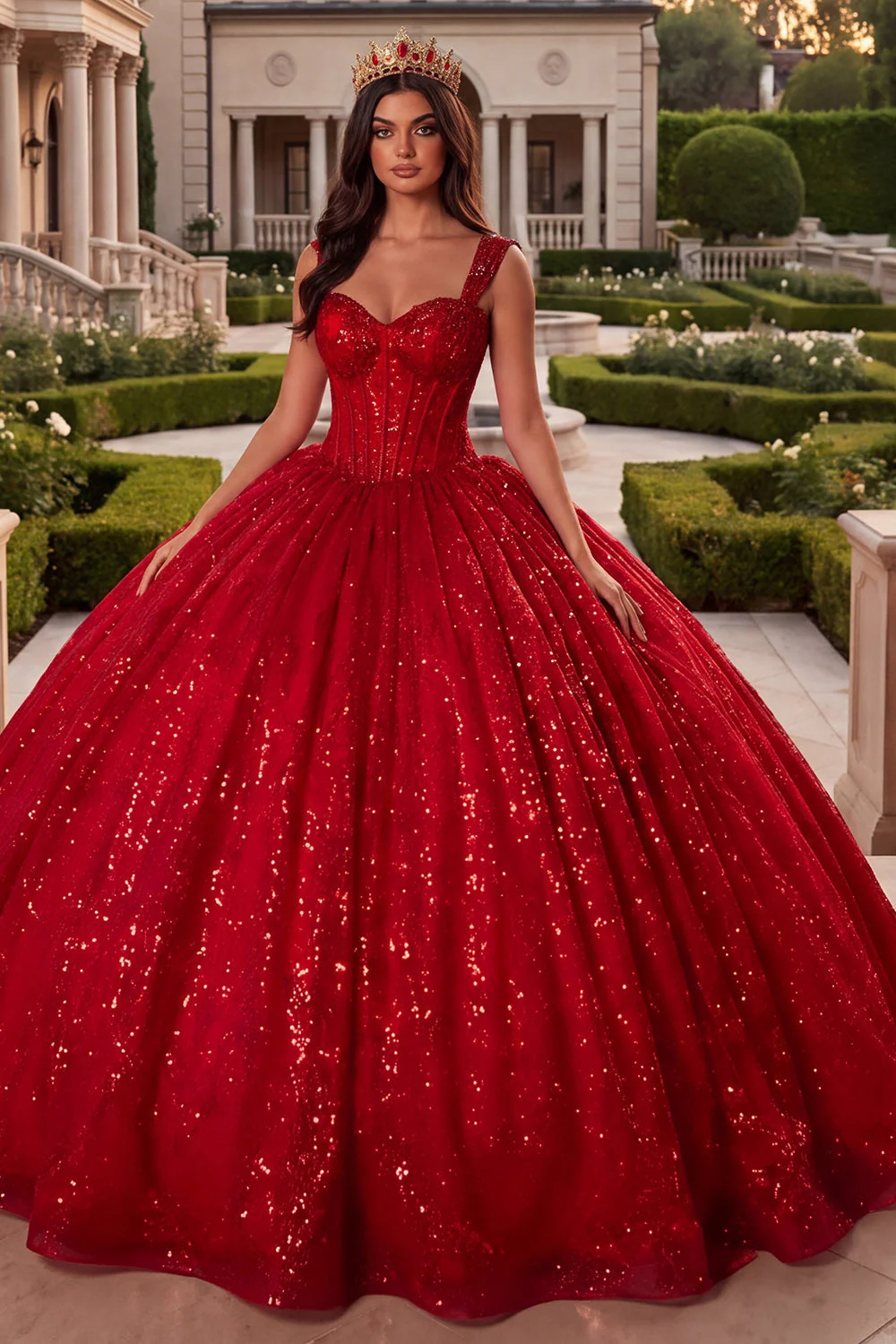 Robe de bal Corset rouge à sequins robe Quinceañera