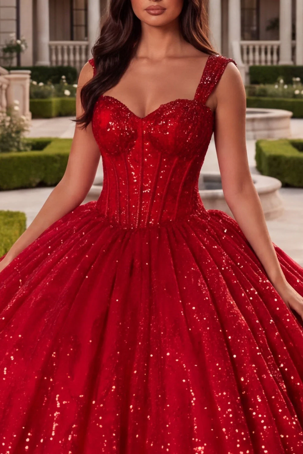 Robe de bal Corset rouge à sequins robe Quinceañera - Image 3