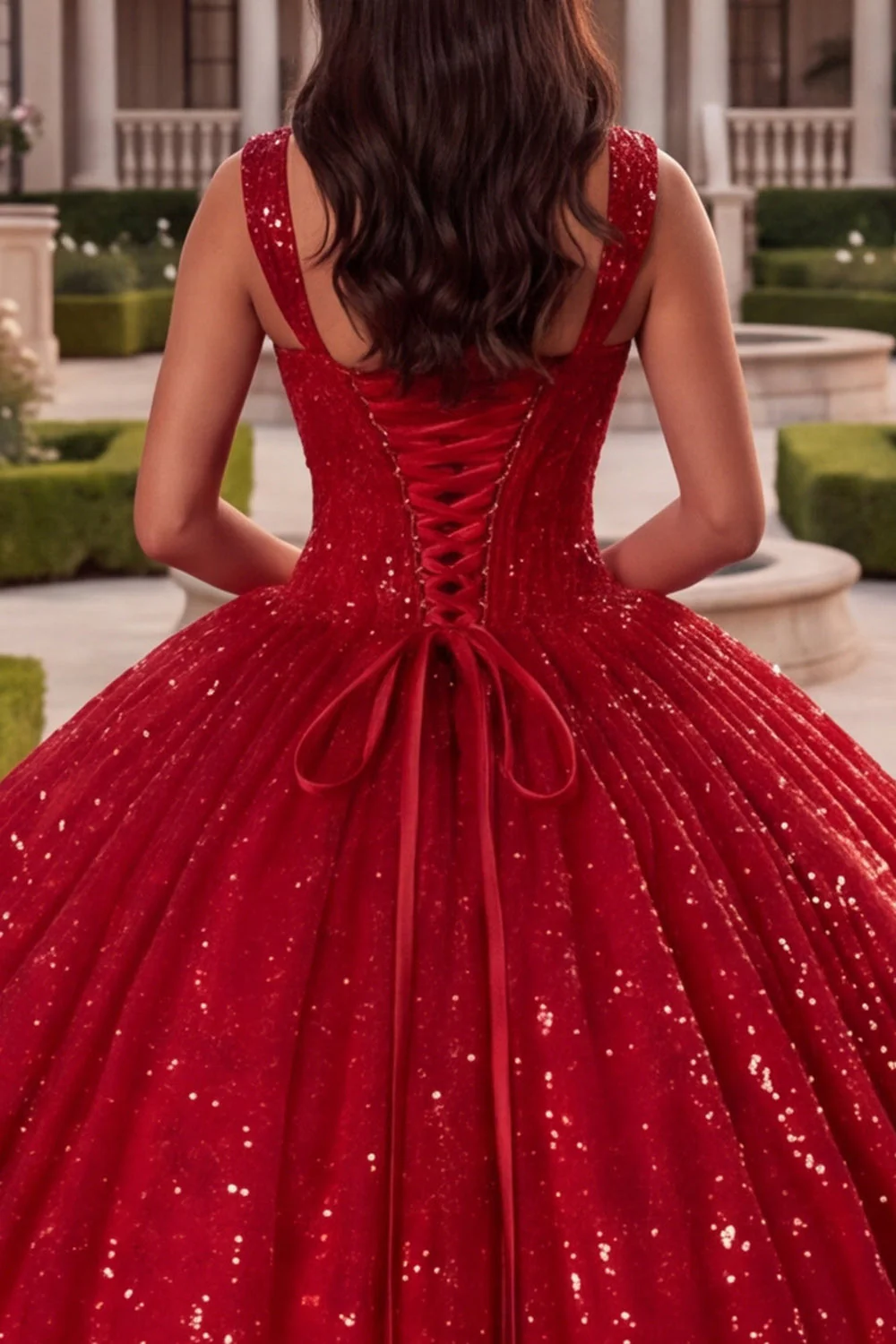 Robe de bal Corset rouge à sequins robe Quinceañera - Image 4