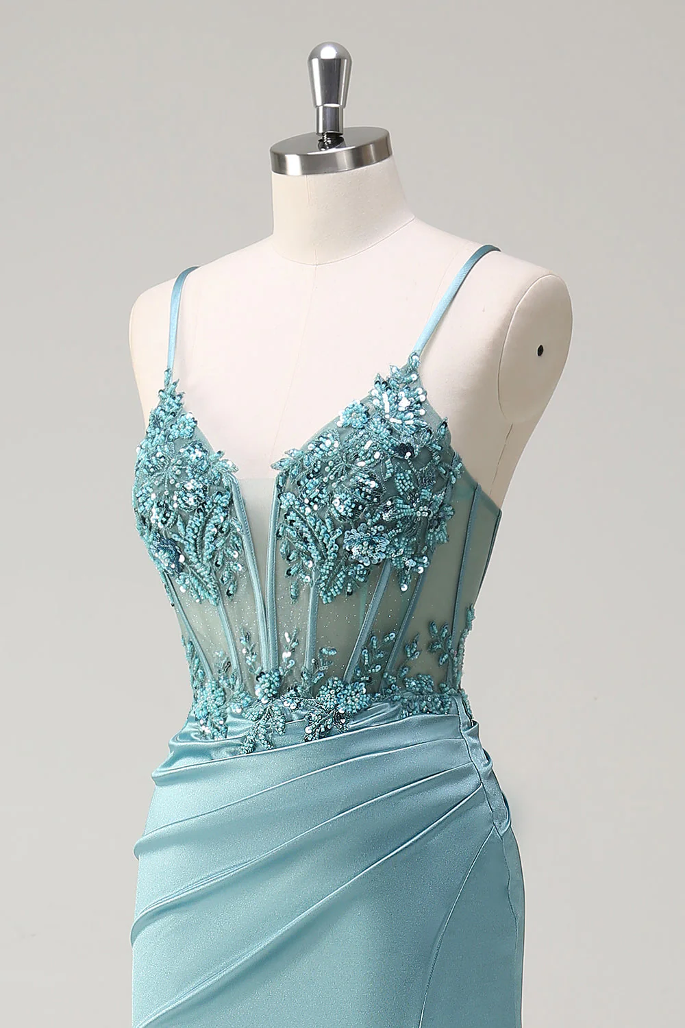 Robe de soirée corset sirène bleu scintillant avec fente - Image 6