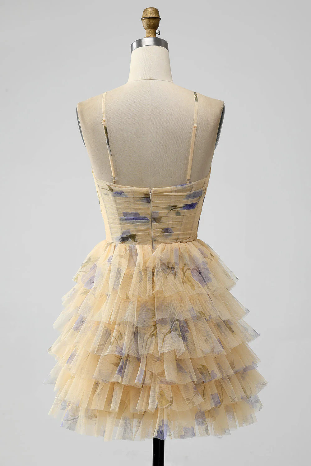 Robe de bal courte en tulle jaune à plusieurs niveaux - Image 2
