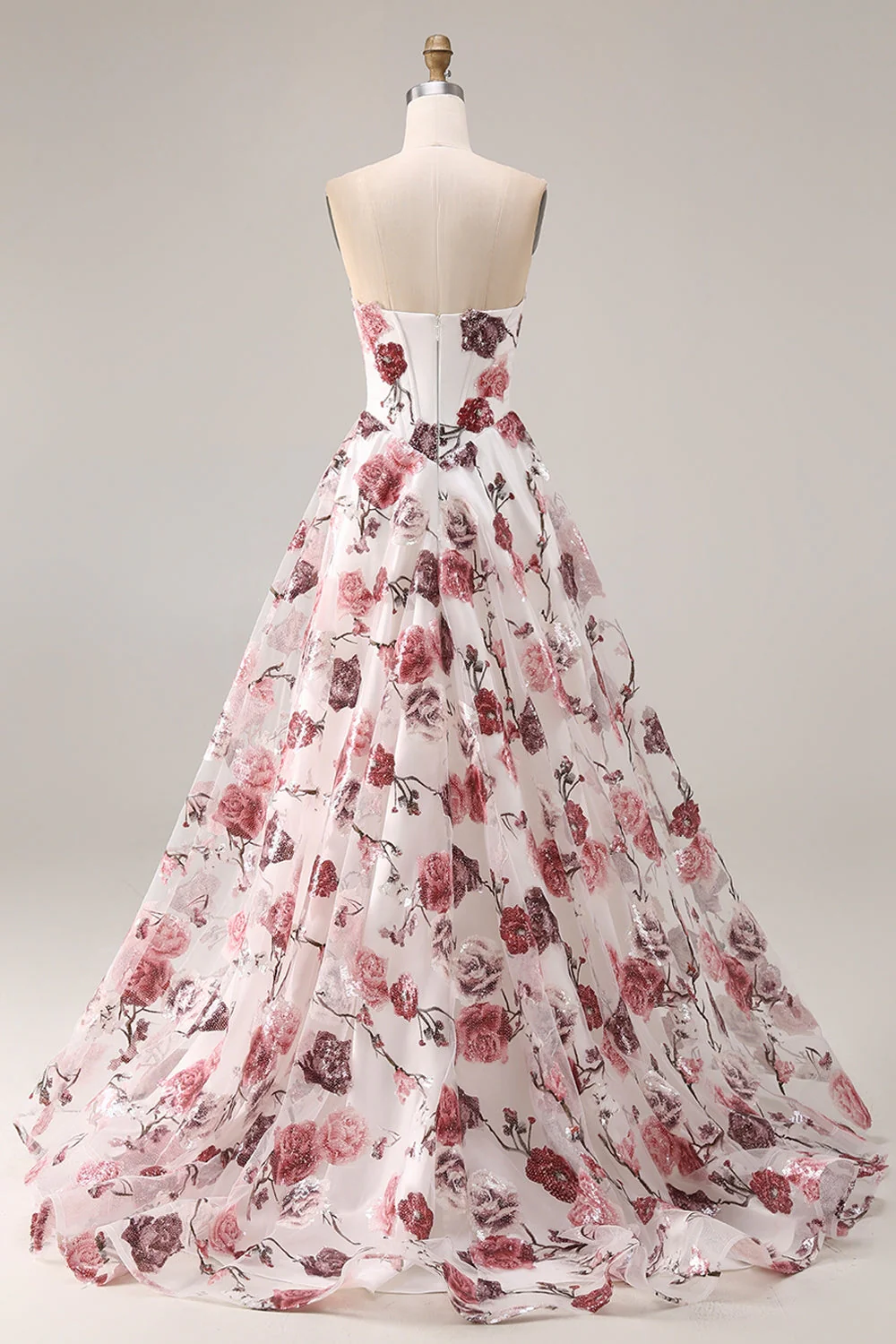 Robe de bal de bal basque sans bretelles en fleur rouge, taille longue, avec fente - Image 2
