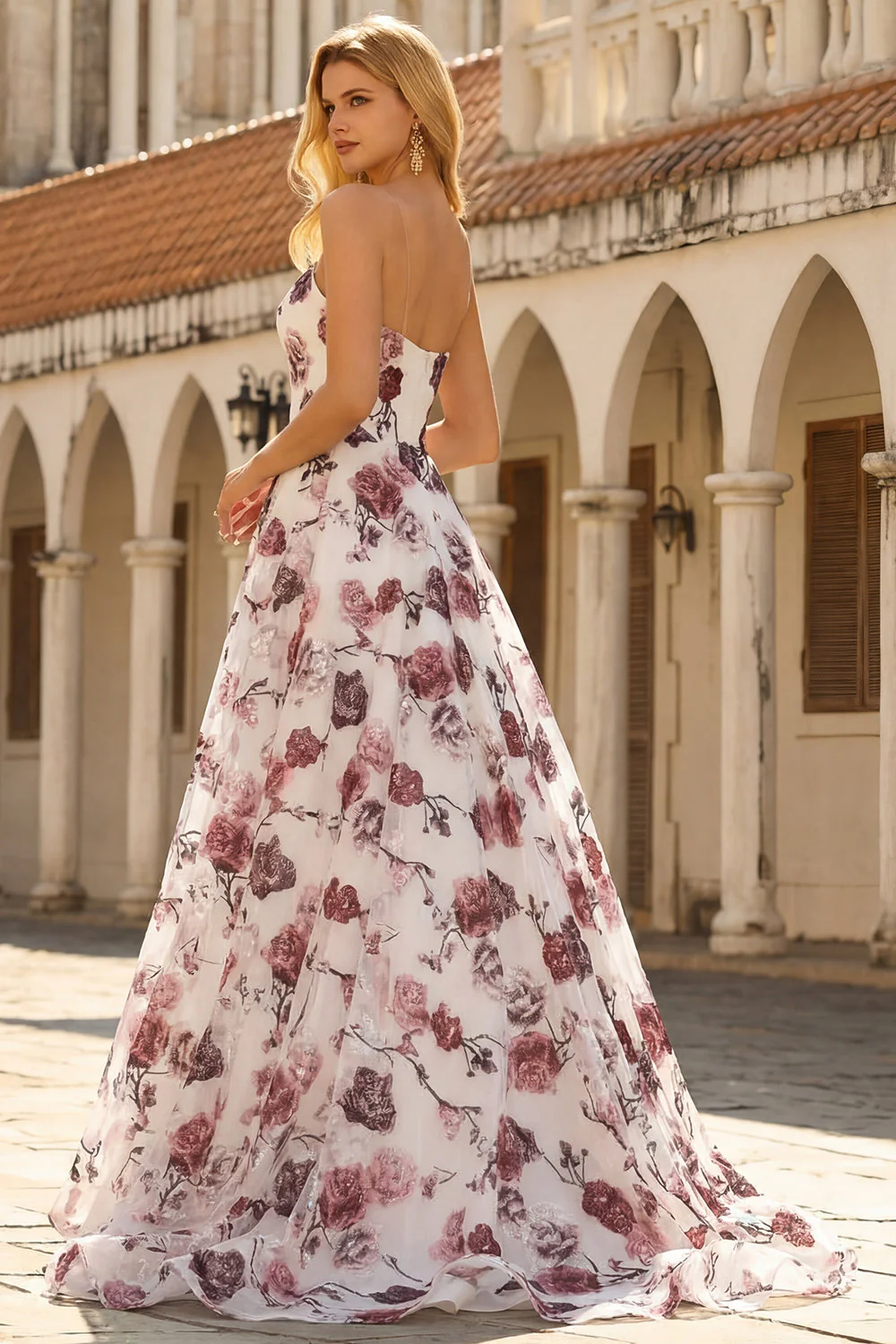 Robe de bal de bal basque sans bretelles en fleur rouge, taille longue, avec fente - Image 5