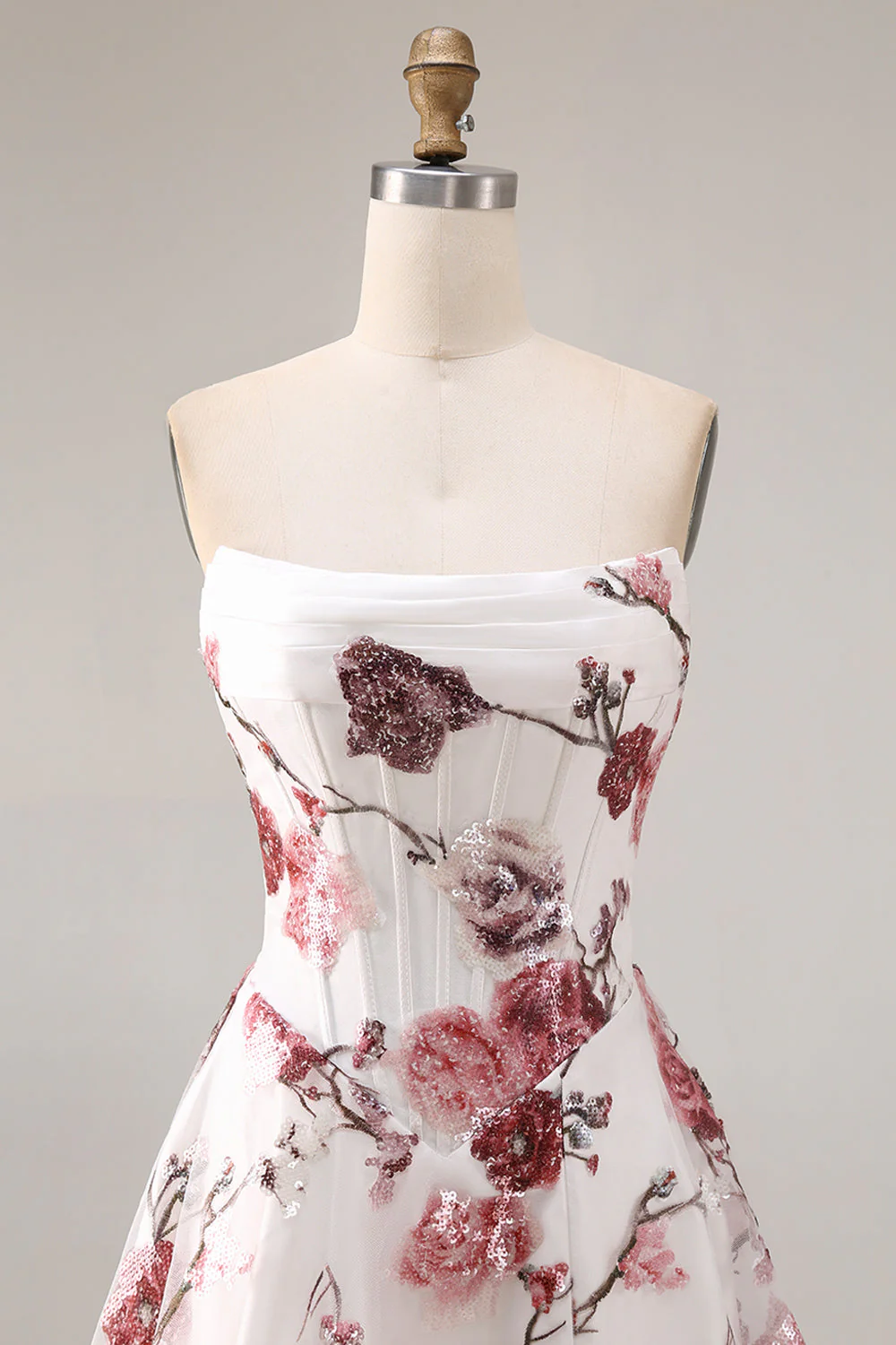 Robe de bal de bal basque sans bretelles en fleur rouge, taille longue, avec fente - Image 6