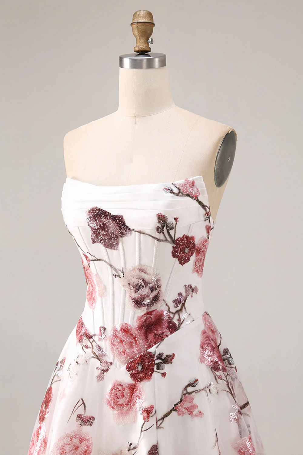 Robe de bal de bal basque sans bretelles en fleur rouge, taille longue, avec fente - Image 7