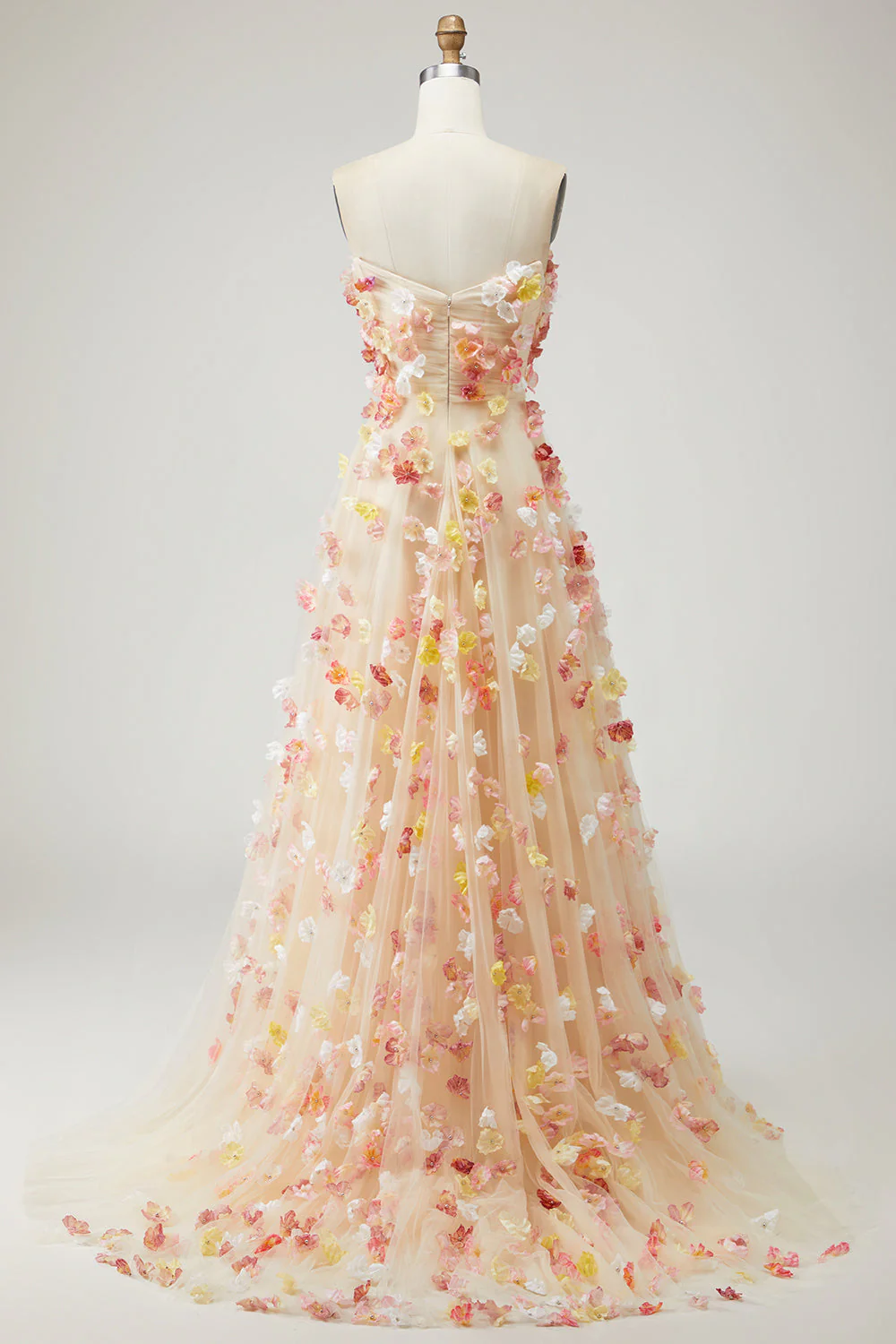 Robe de bal de bal champagne bretelière A Line 3D taille grande taille avec manches amovibles - Image 8