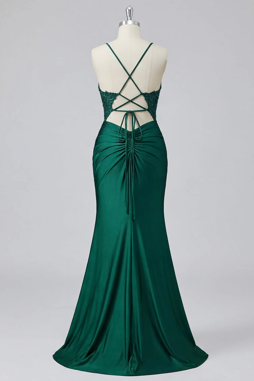 Robe de soirée longue sirène vert foncé appliquée avec fente - Image 4