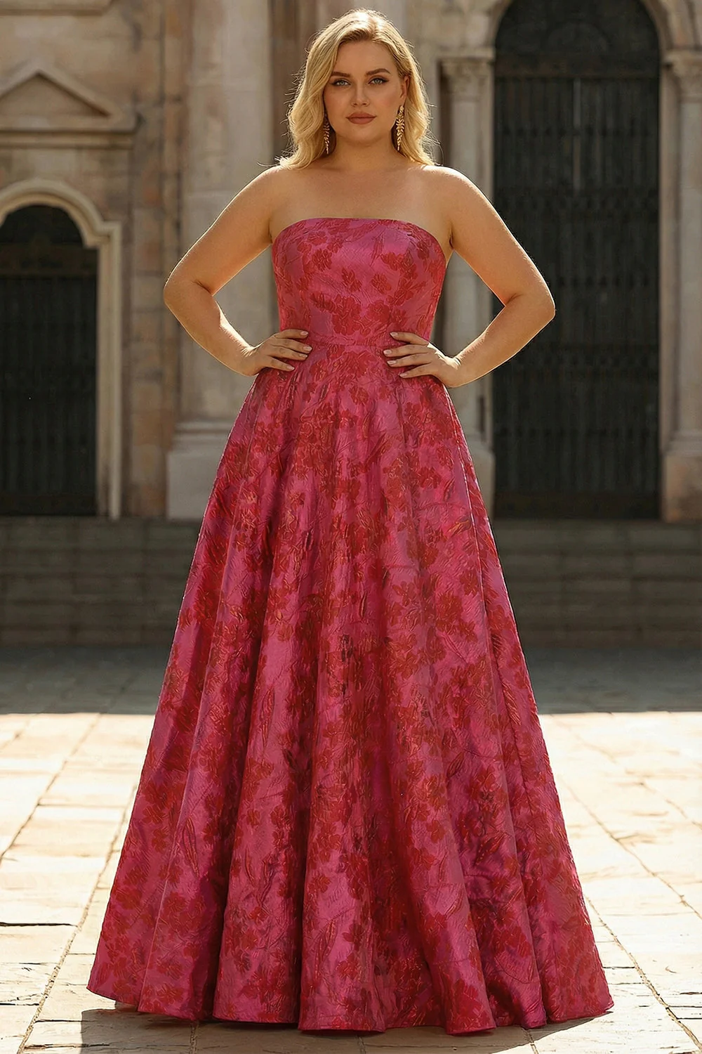 Robe de bal de bal fleurie fleurie bustée sans anneaux longue grande taille