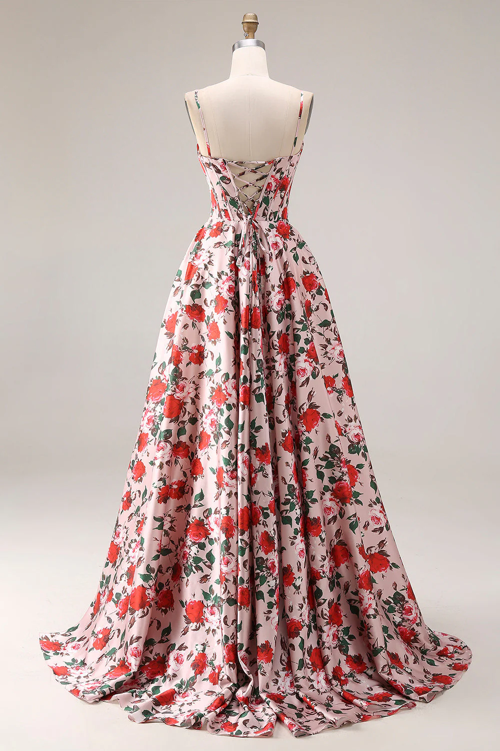 Robe de bal longue rose ligne A bretelles fines - Image 2