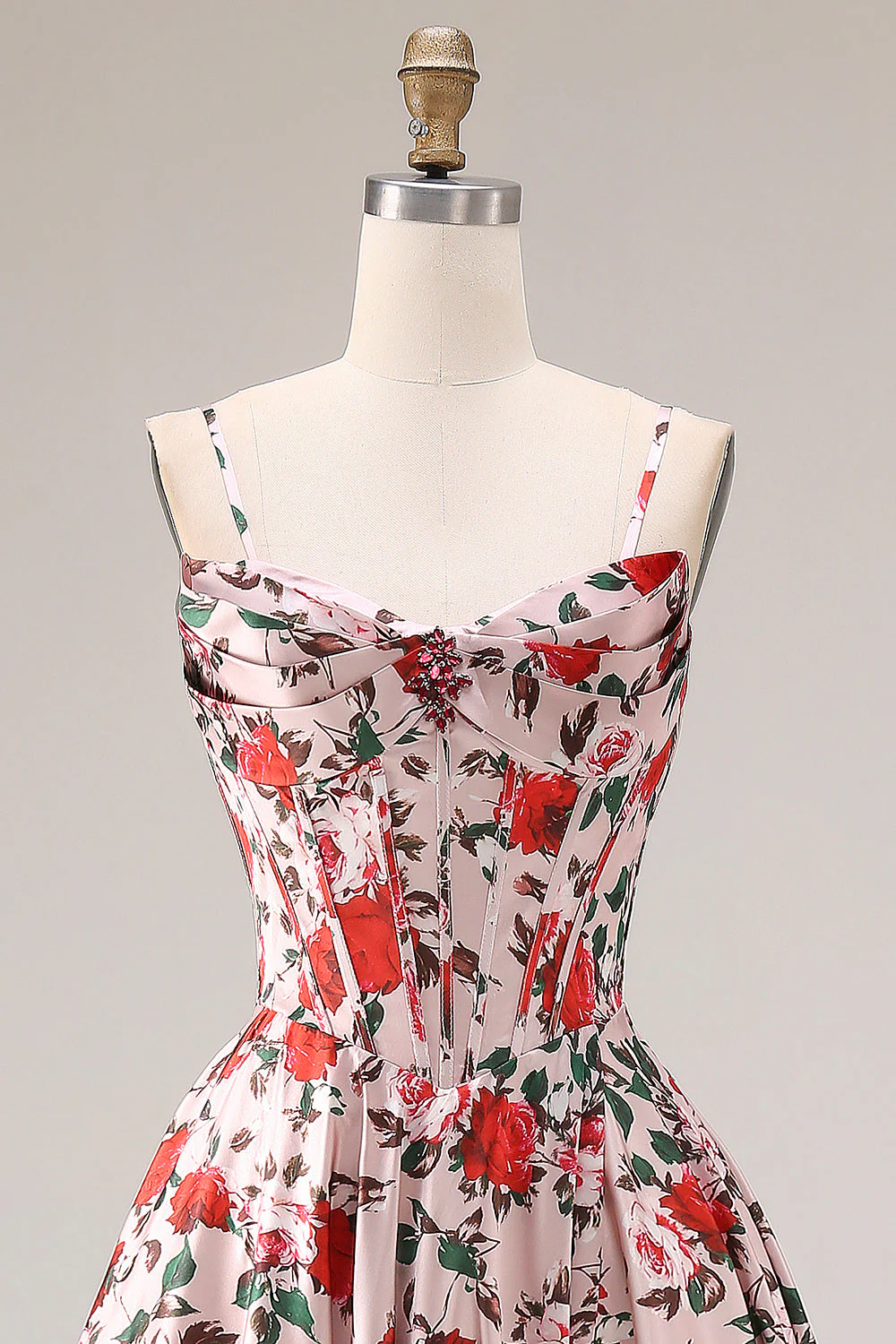 Robe de bal longue rose ligne A bretelles fines - Image 4