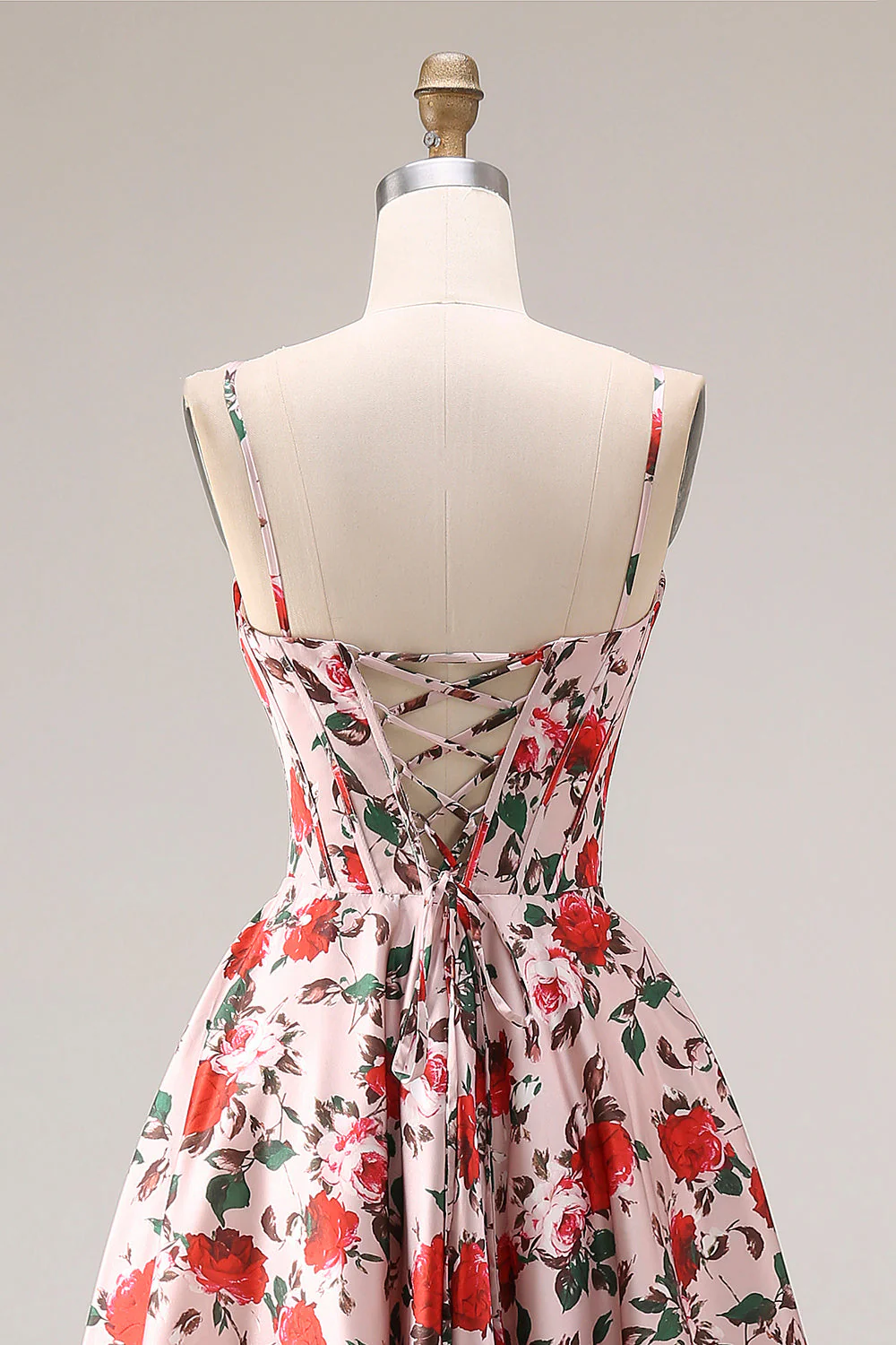 Robe de bal longue rose ligne A bretelles fines - Image 5