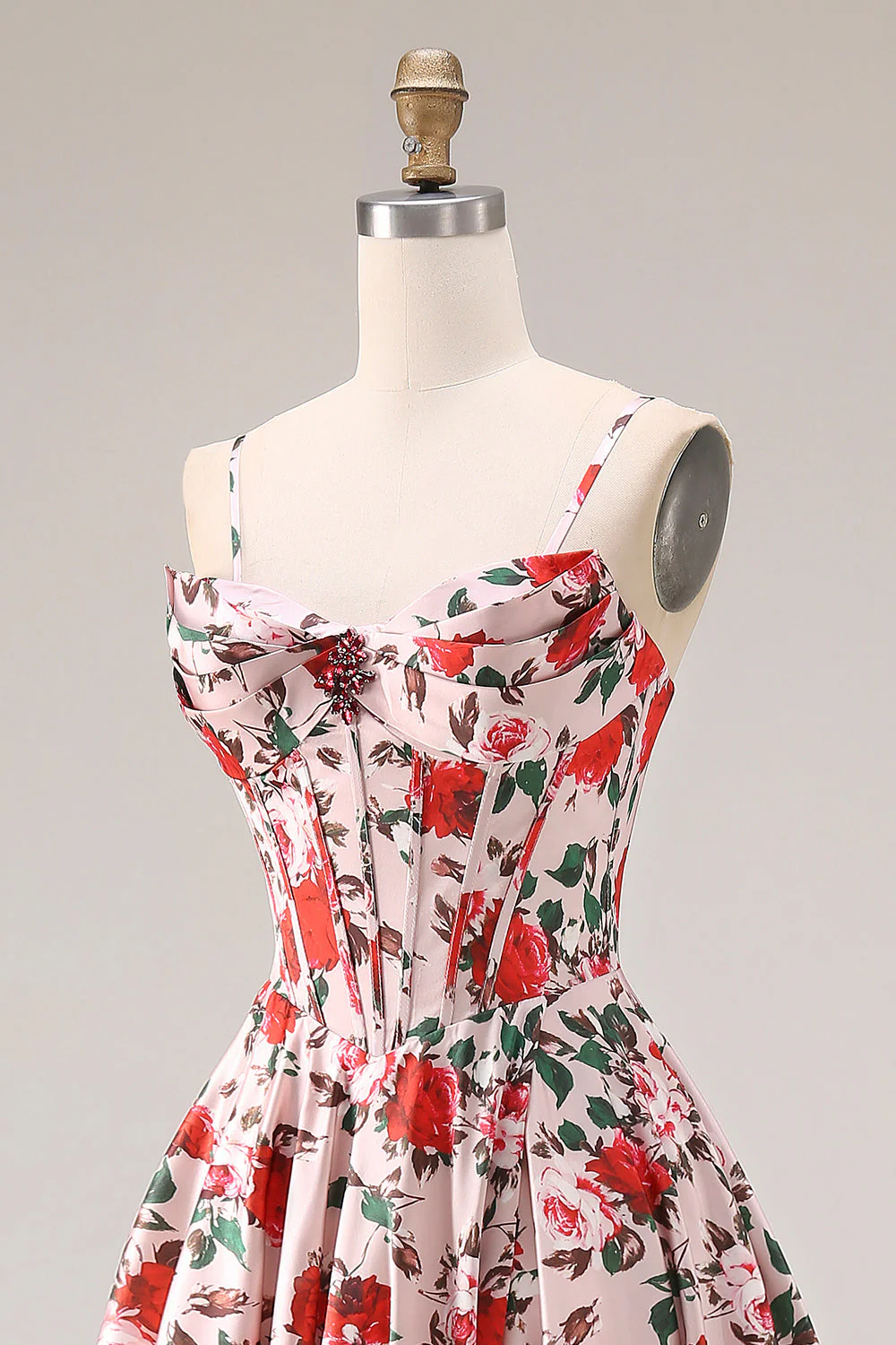 Robe de bal longue rose ligne A bretelles fines - Image 6