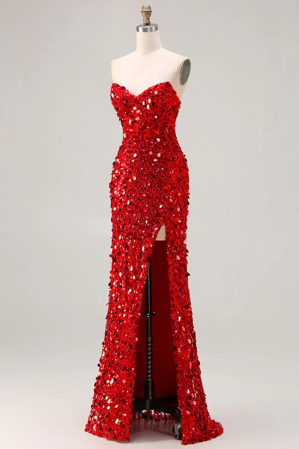 Robe de bal de bal longue longue taille grande taille en paillettes dorées sans bretelles - Image 12