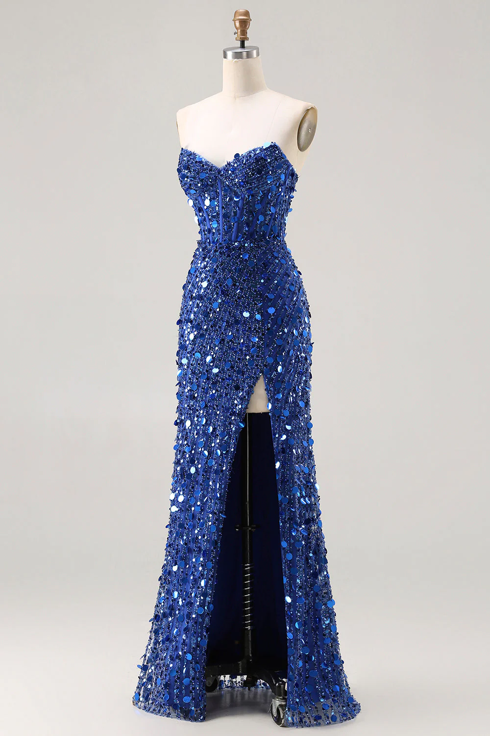 Robe de bal de bal longue longue taille grande taille en paillettes dorées sans bretelles - Image 15
