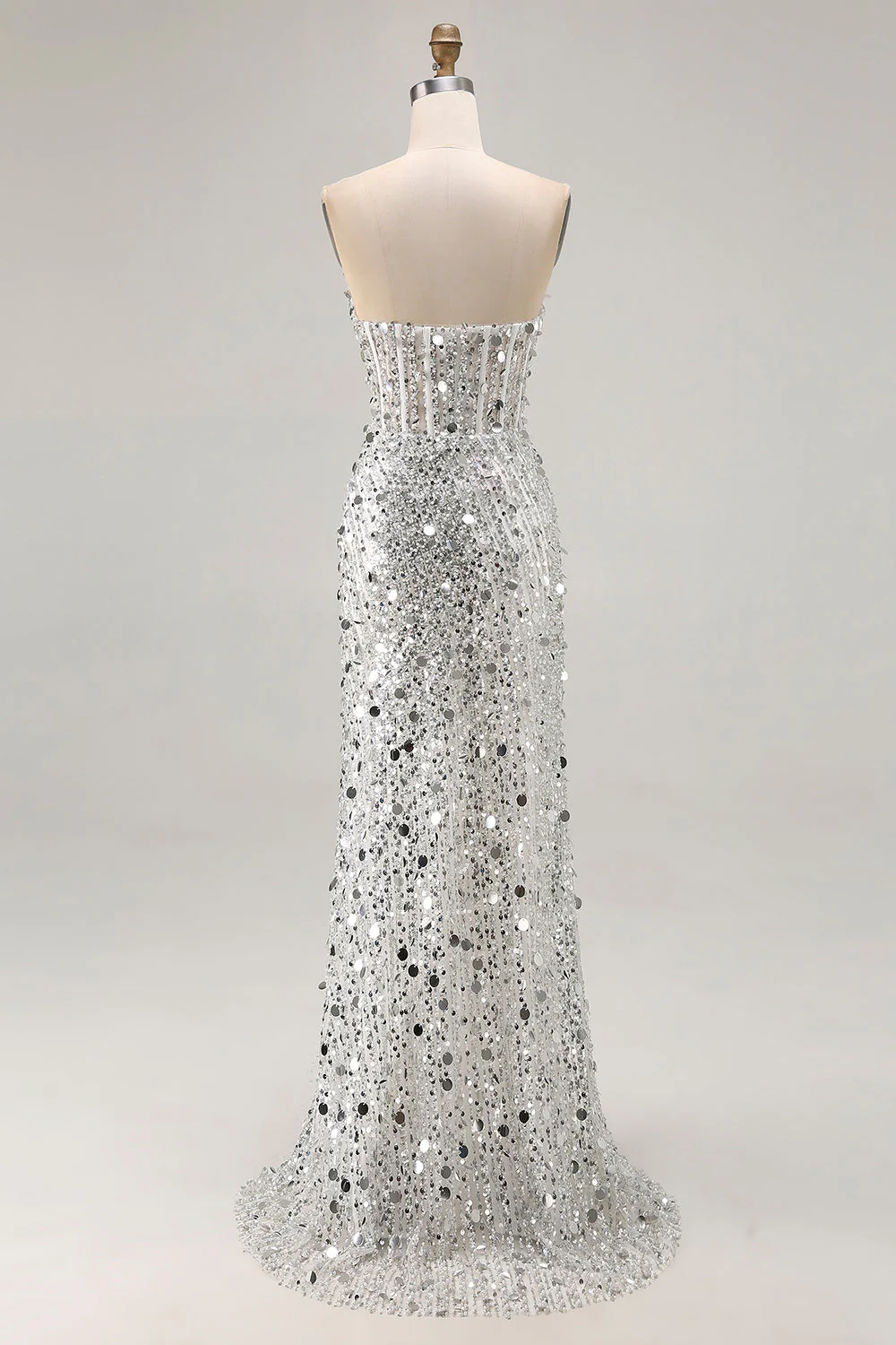 Robe de bal de bal longue longue taille grande taille en paillettes dorées sans bretelles - Image 20