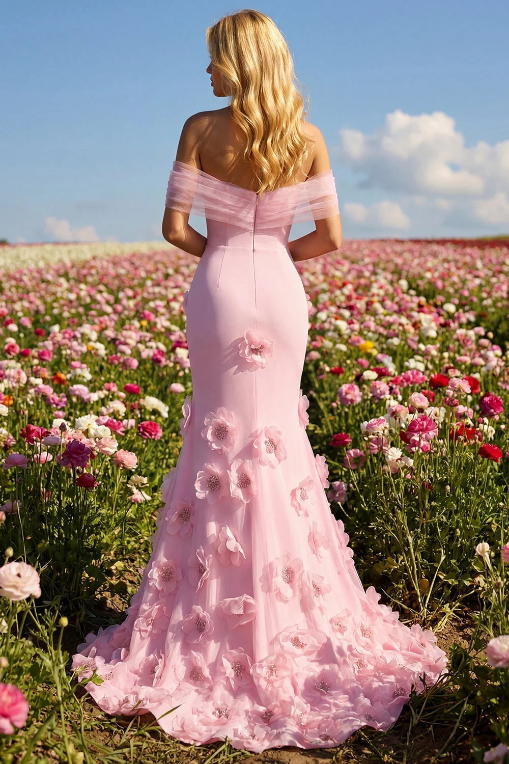 Robe de bal de bal rose 3D à fleurs 3D dénudées - Image 5