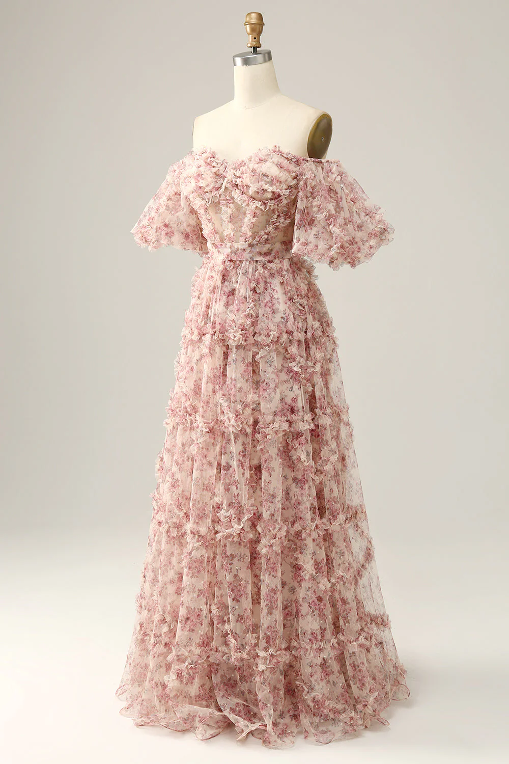 Robe de bal de fleur rouge ivoire sur l’épaule - Image 4