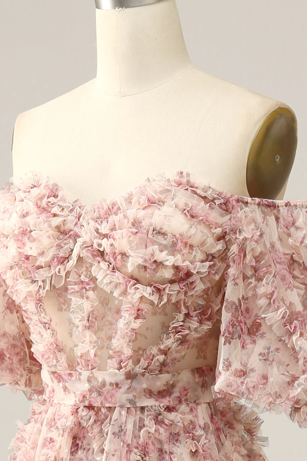 Robe de bal de fleur rouge ivoire sur l’épaule - Image 5