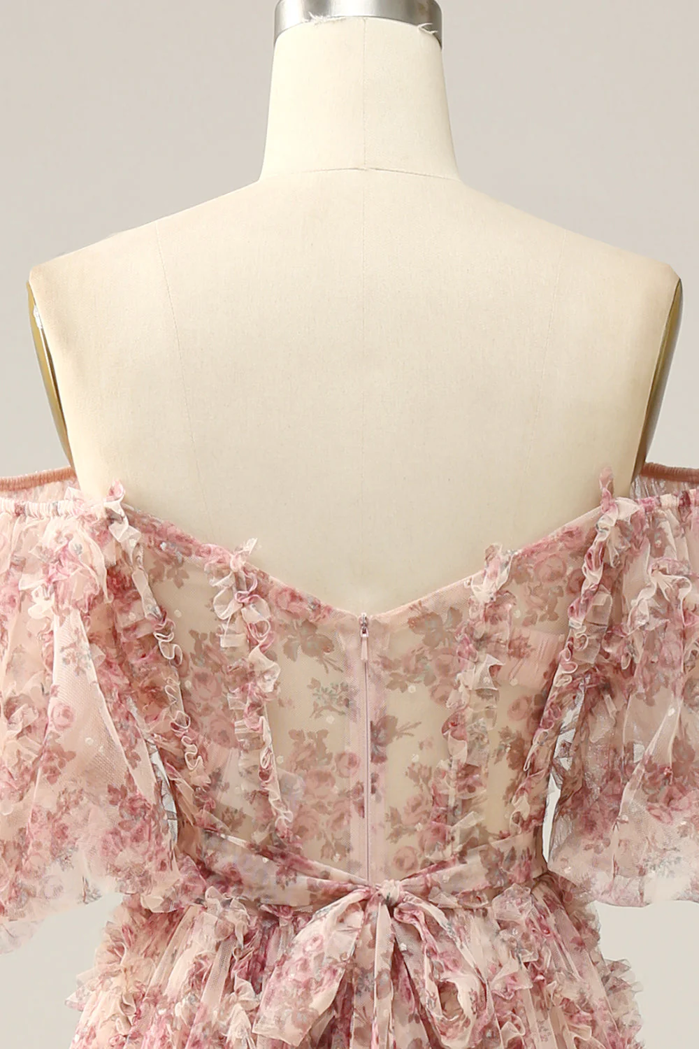 Robe de bal de fleur rouge ivoire sur l’épaule - Image 6
