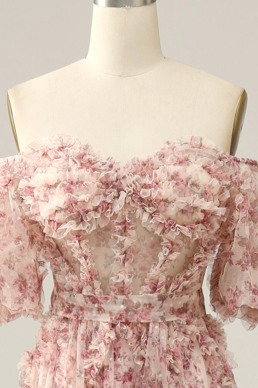 Robe de bal de fleur rouge ivoire sur l’épaule - Image 7