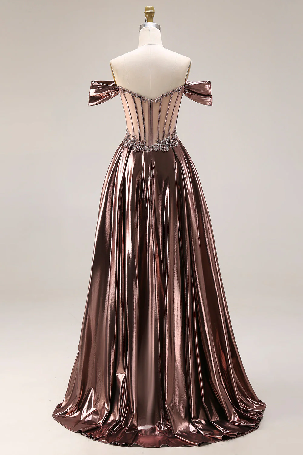 Robes de soirée longue bustier métallique à épaules dénudées - Image 2