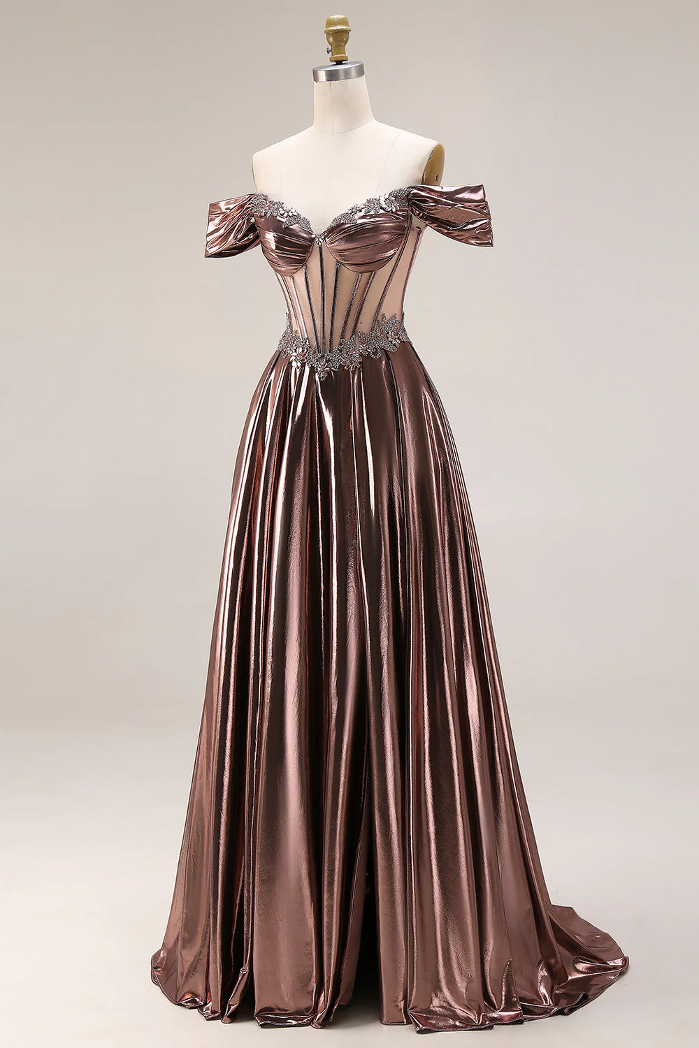Robes de soirée longue bustier métallique à épaules dénudées - Image 3