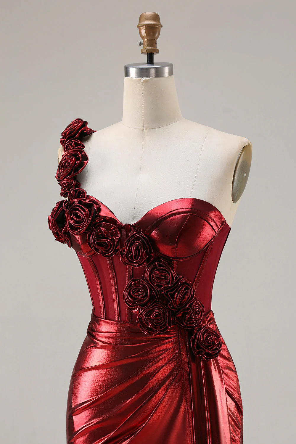 Robe de soirée longue coupe sirène à une épaule avec fente et fleurs 3D - Image 6