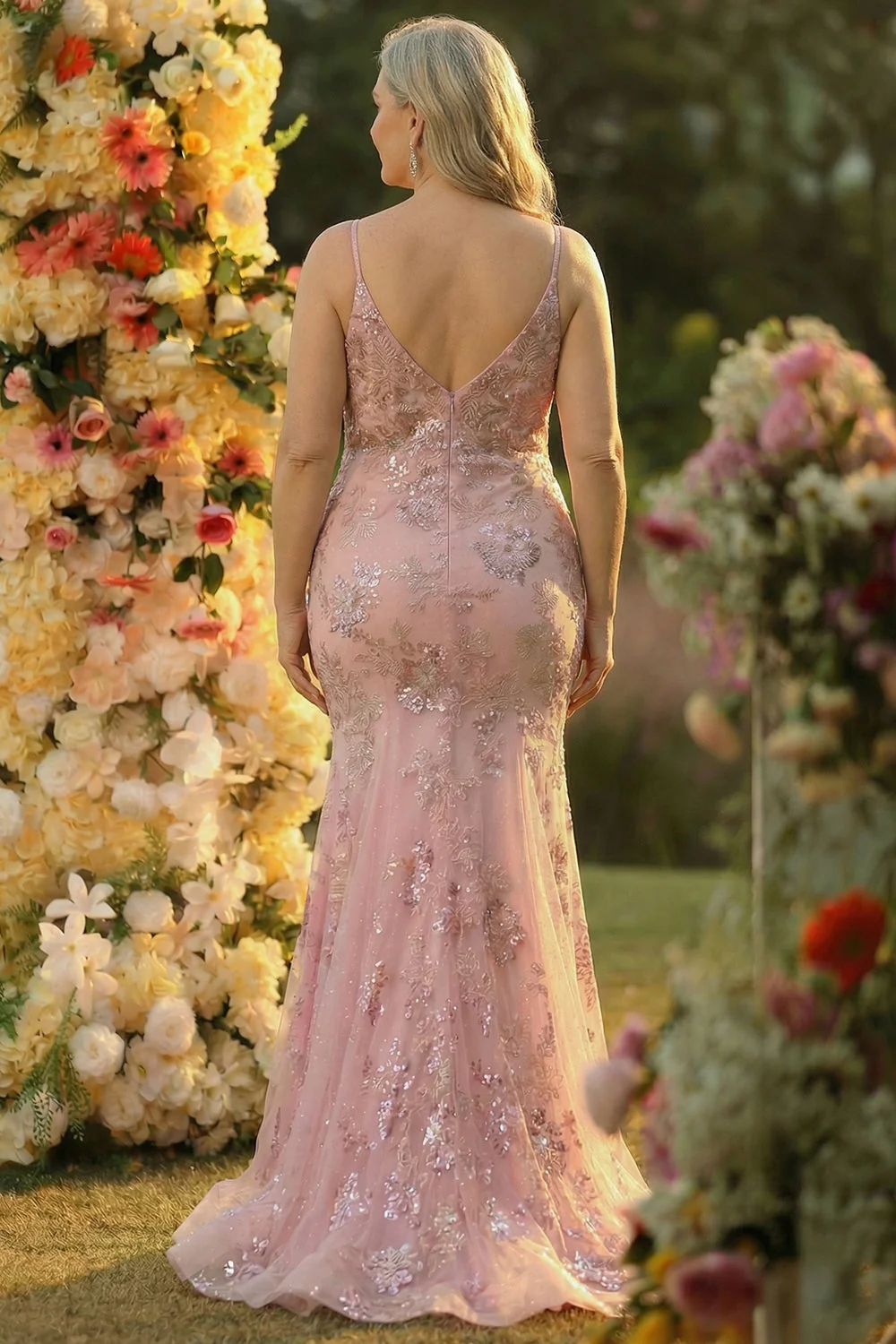 Robe de bal de promo sirène à fard à joues pailletillante, col en V grande taille et paillettes, - Image 2