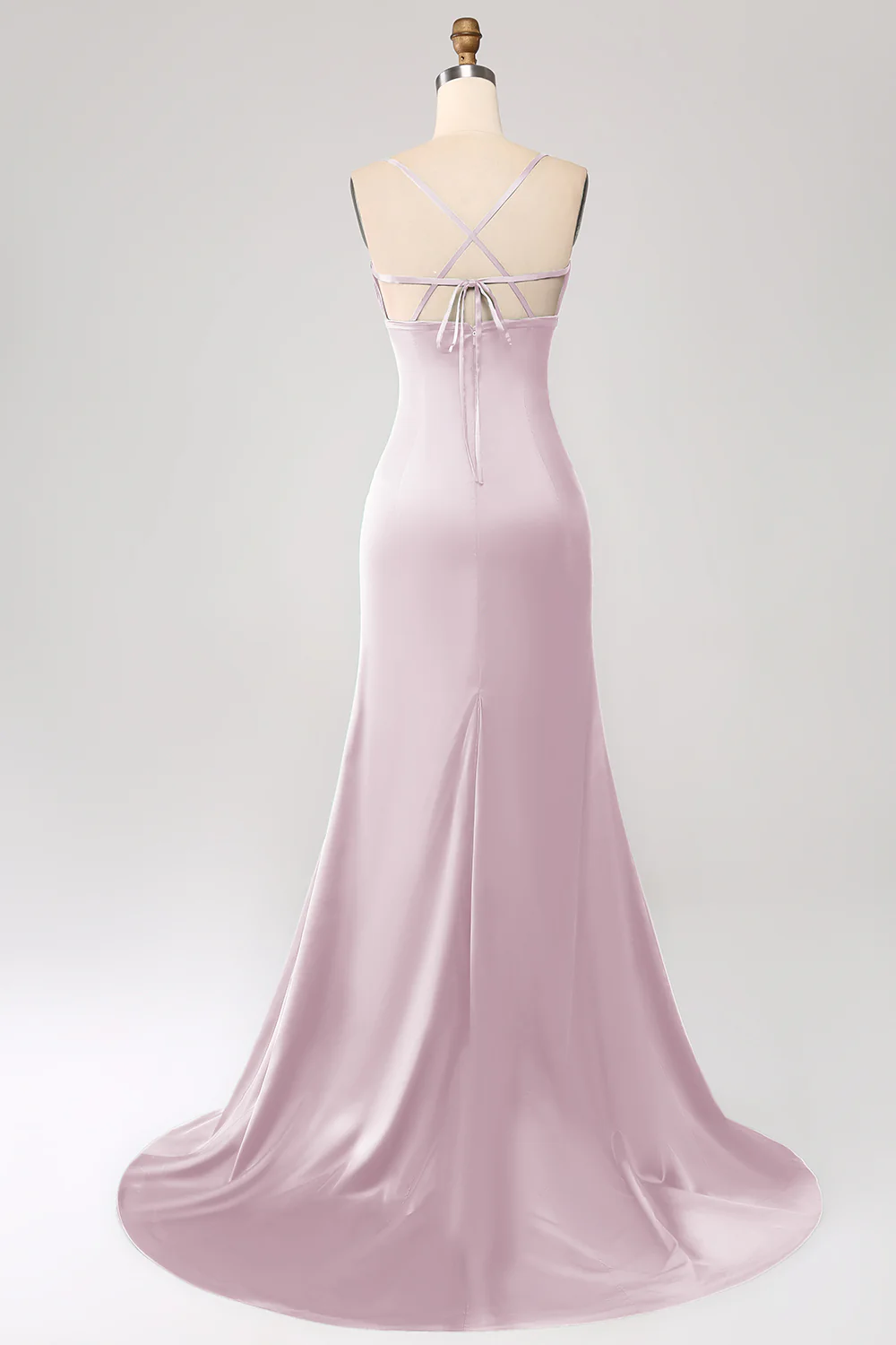 Robe de bal en satin à bretelles spaghetti sirène vert foncé avec plissée - Image 10