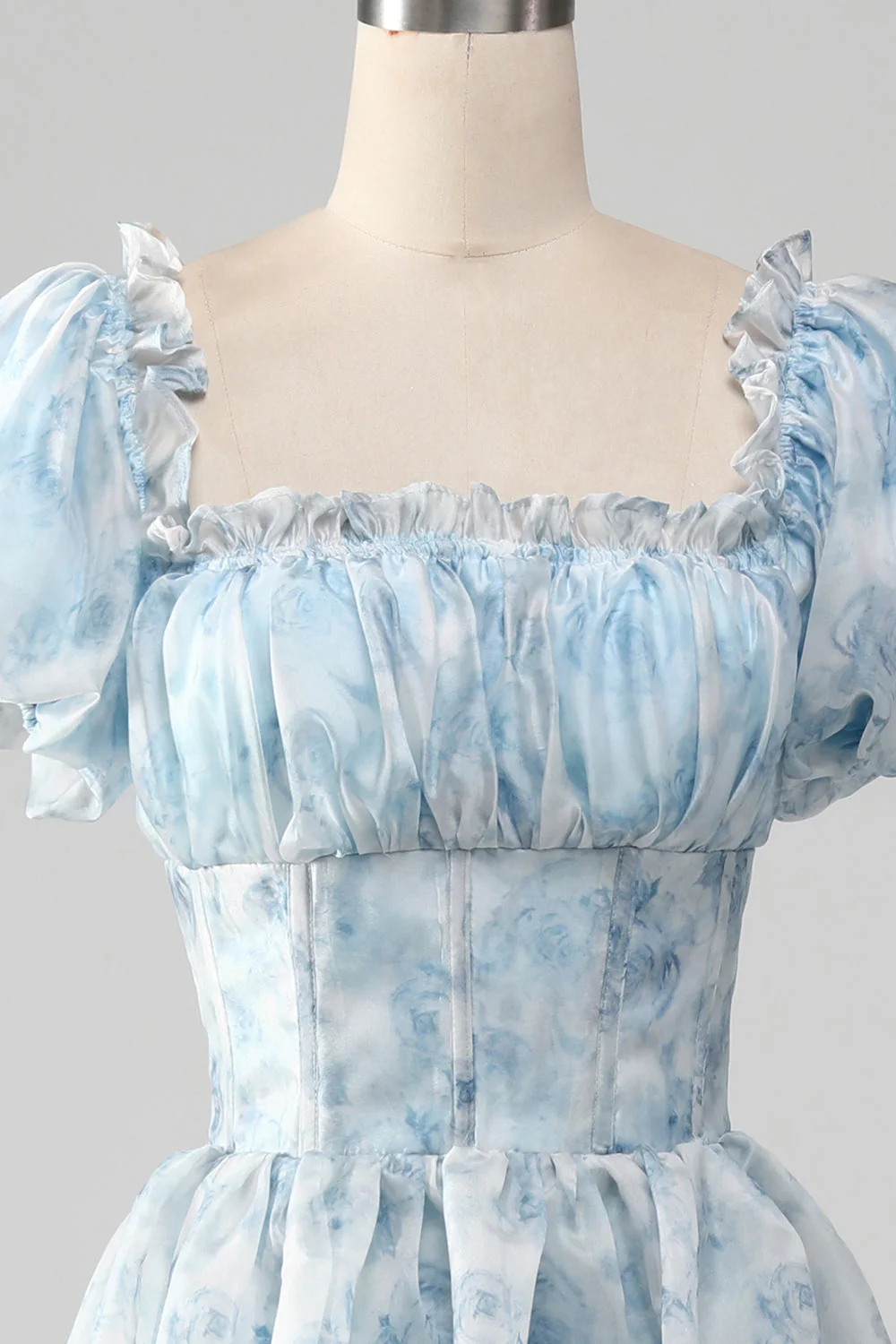 Robe de bal en Organza bleu clair à plusieurs niveaux avec corset - Image 6