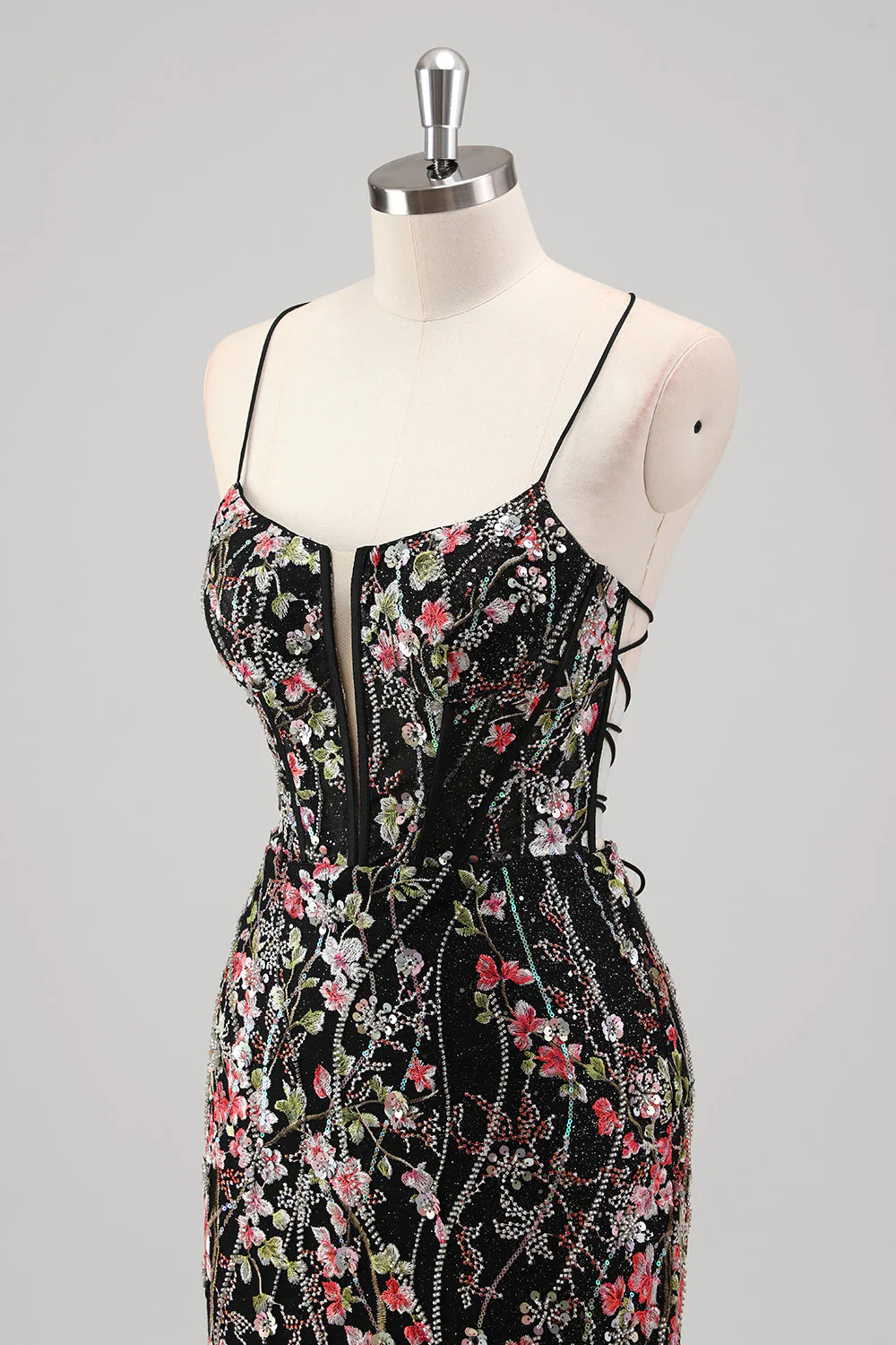 Robe De Soirée en tulle bleu clair perlée sirène sirène à bretelles spaghetti - Image 14