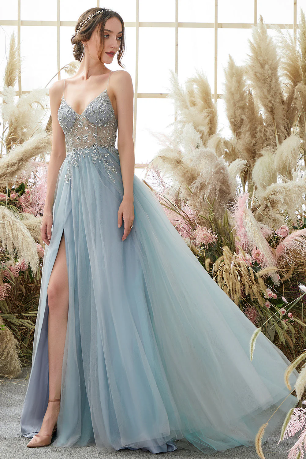Robe de bal long tulle perlé violet - Image 7