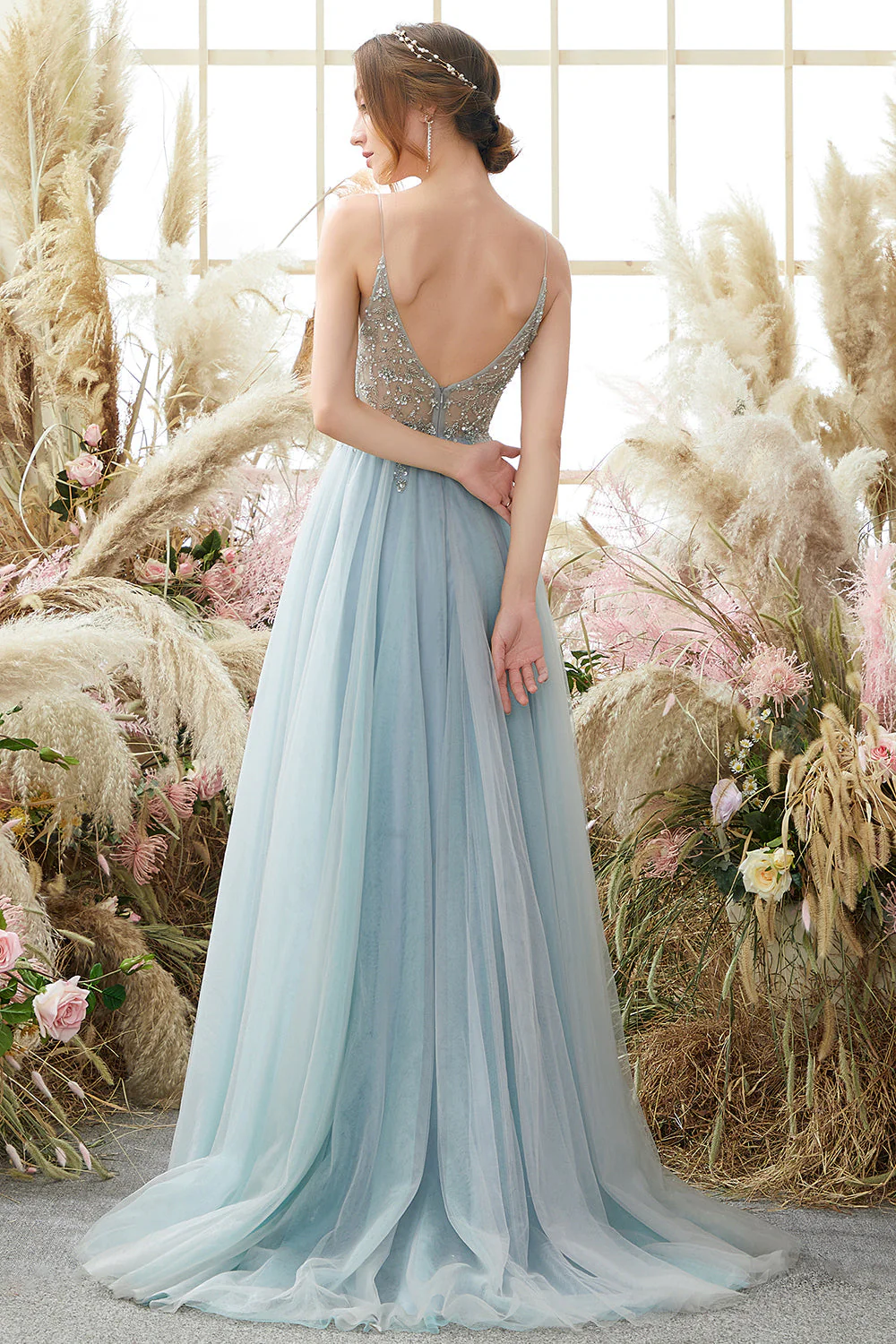 Robe de bal long tulle perlé violet - Image 8