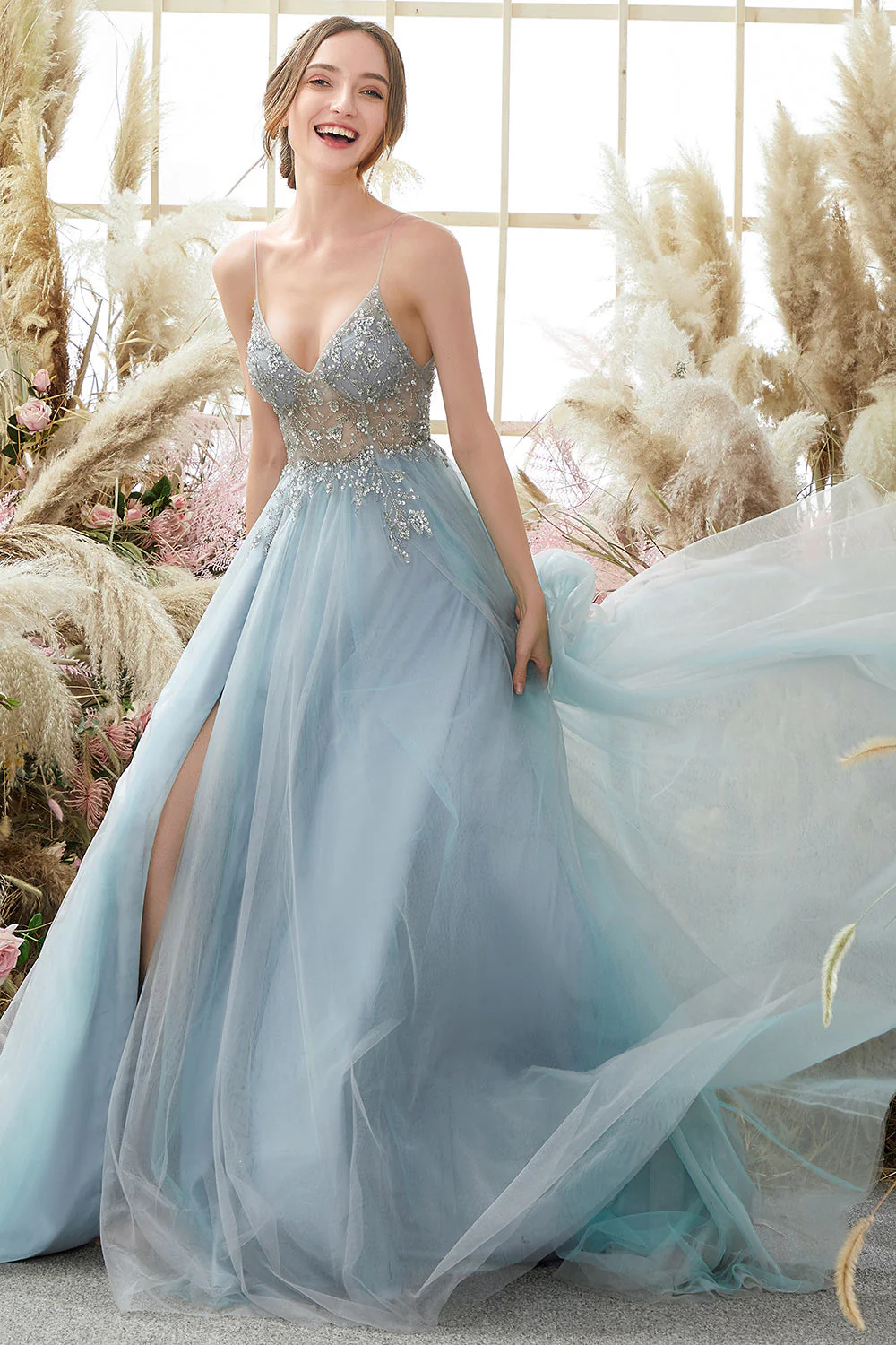 Robe de bal long tulle perlé violet - Image 9