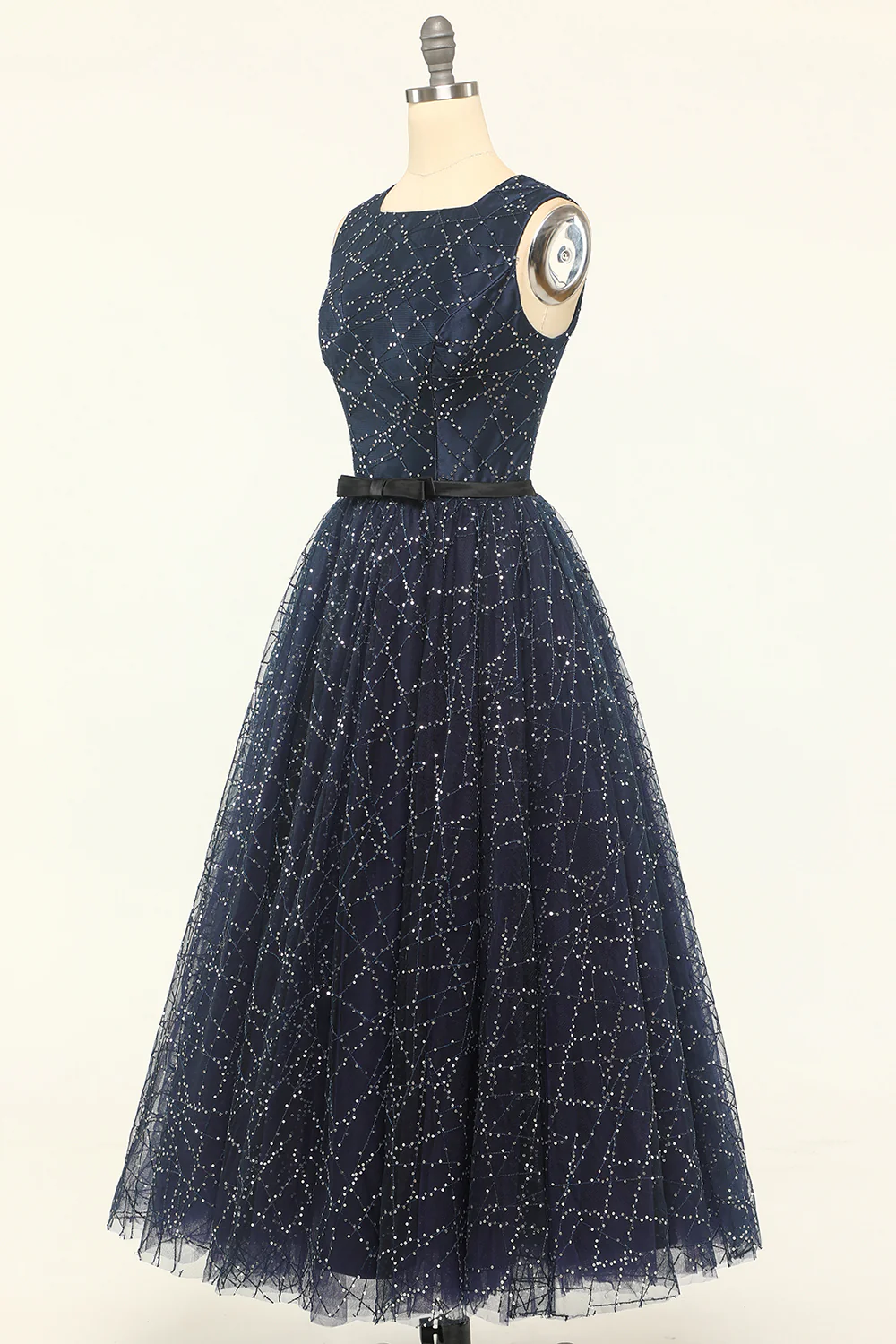 Robe de bal en tulle marine scintillante - Image 3