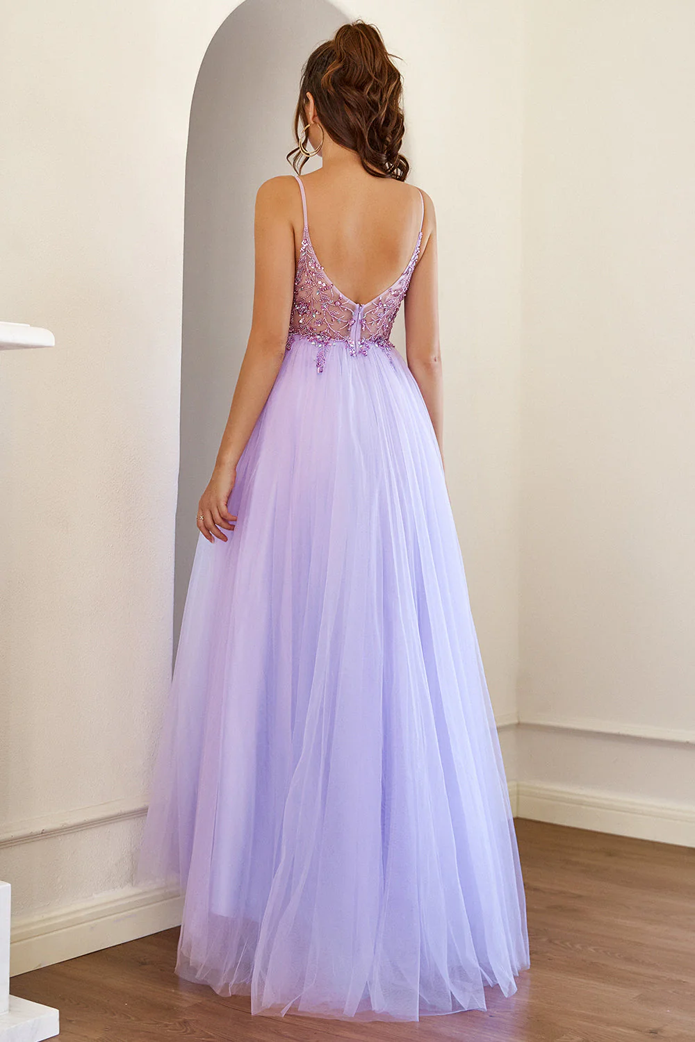 Robe de bal en tulle perlé violet - Image 5
