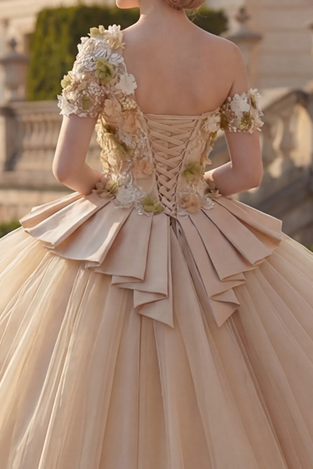 Robe de bal florale champagne, robe quinceañera appliquée à une épaule - Image 4