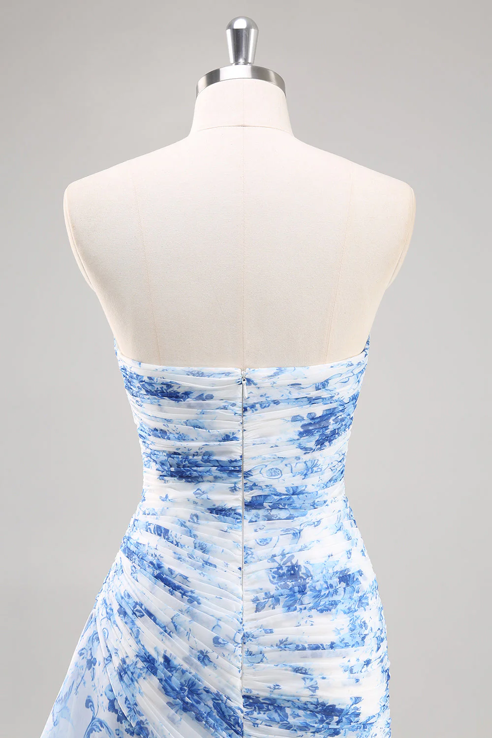Robe de soirée florale sirène blanche et bleue - Image 5