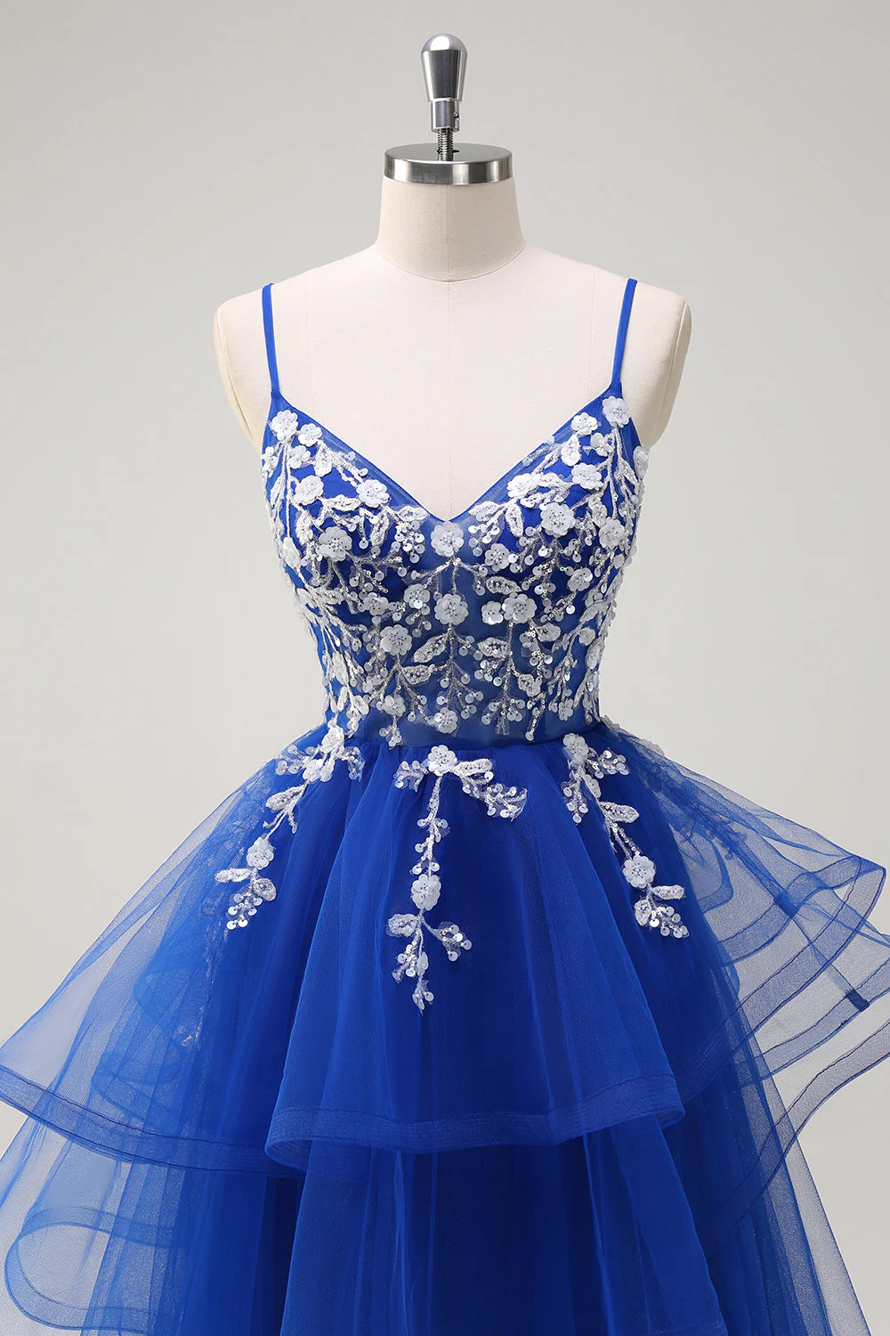 Robe de soirée longue à appliques bleu royal avec paillettes - Image 4