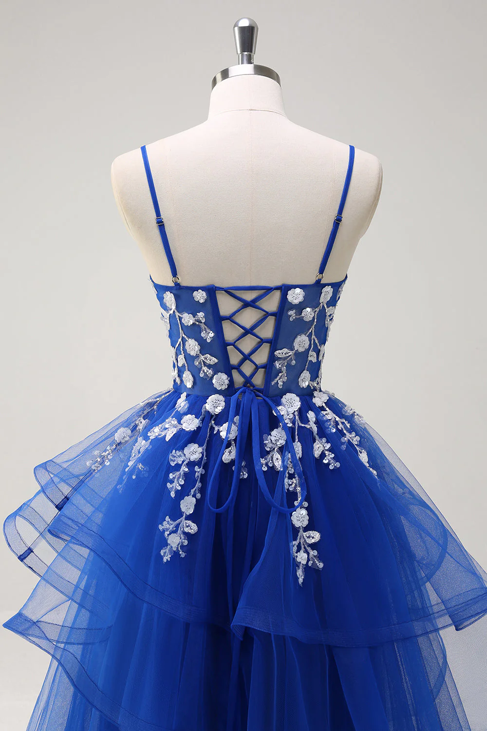 Robe de soirée longue à appliques bleu royal avec paillettes - Image 5