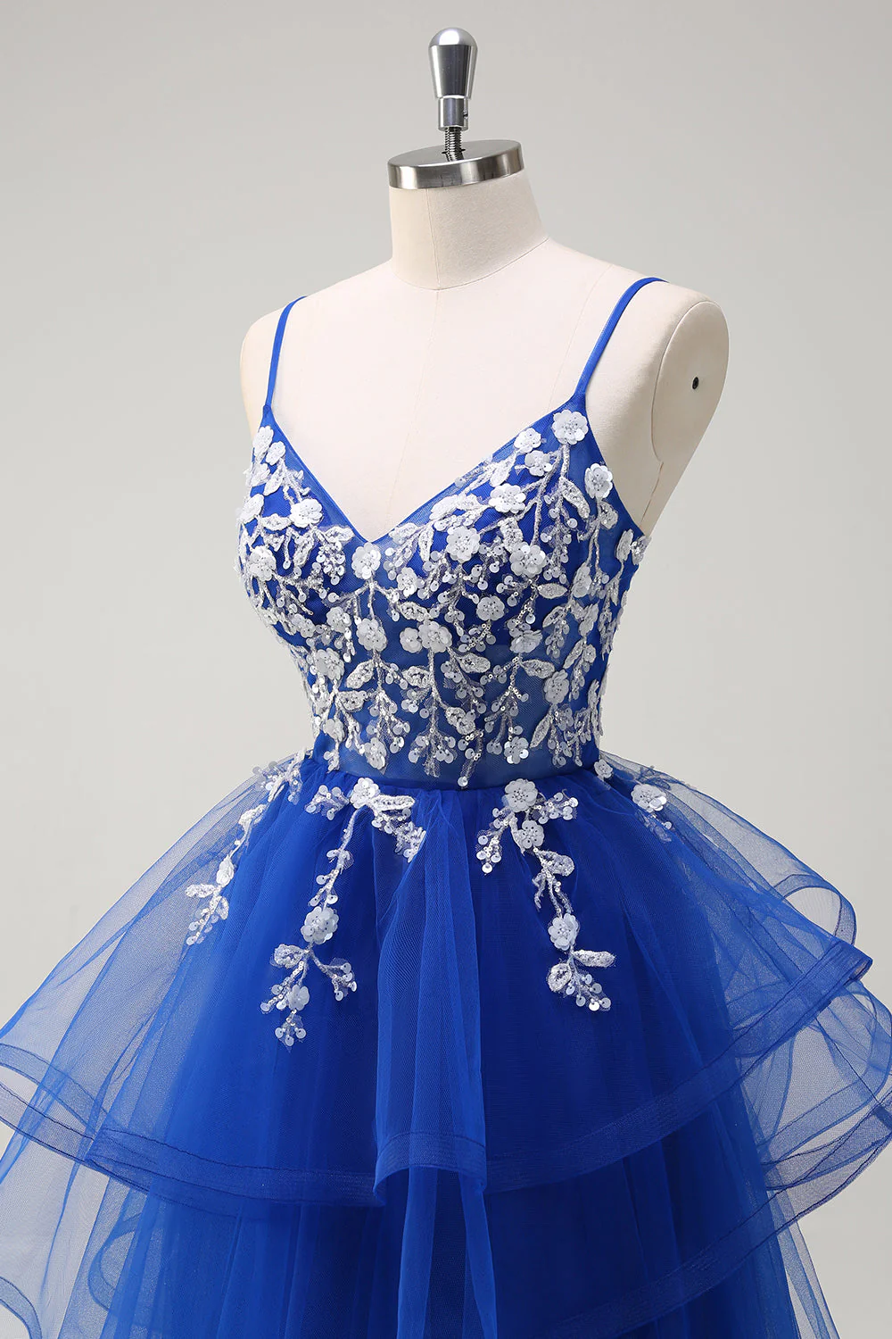 Robe de soirée longue à appliques bleu royal avec paillettes - Image 6
