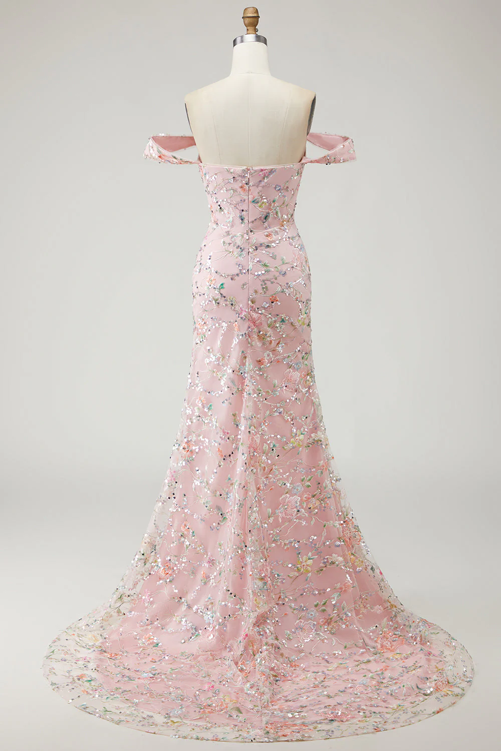 Robe de bal longue à blush à paillettes sirène dénudée avec broderie - Image 2