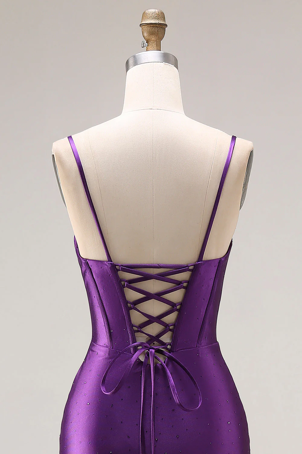 Robe de bal longue à bretelles de sirène violette appliquée avec fente - Image 5