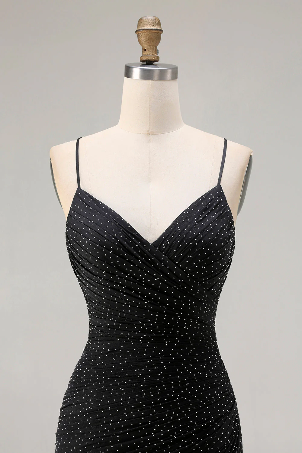 Robe de bal longue à bretelles fines de sirène noire scintillante avec fente - Image 4