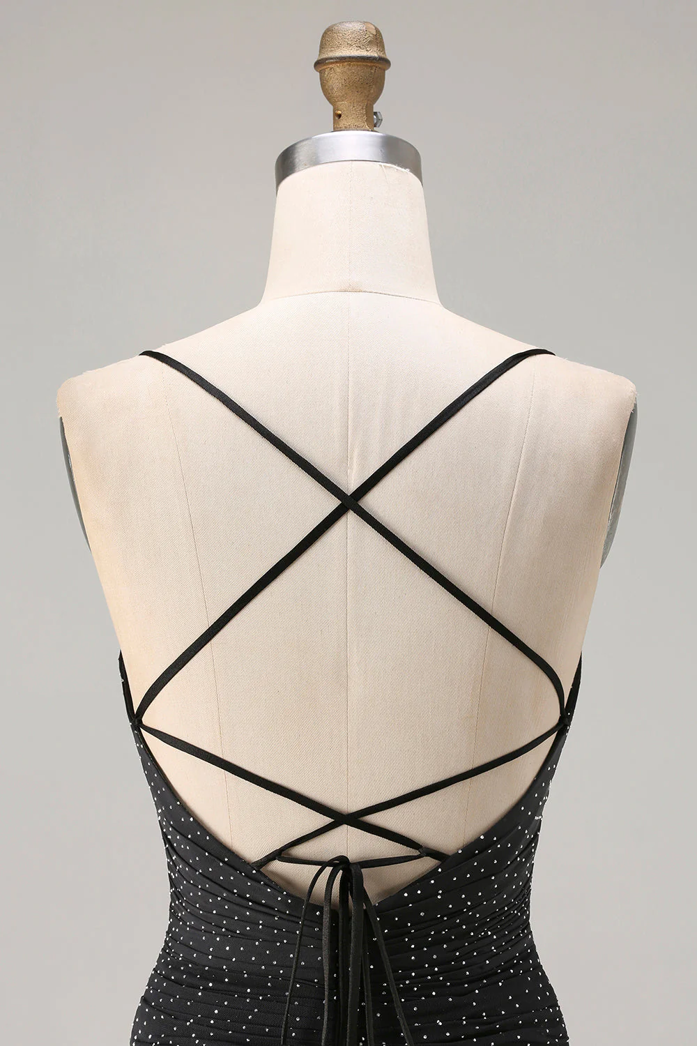 Robe de bal longue à bretelles fines de sirène noire scintillante avec fente - Image 5