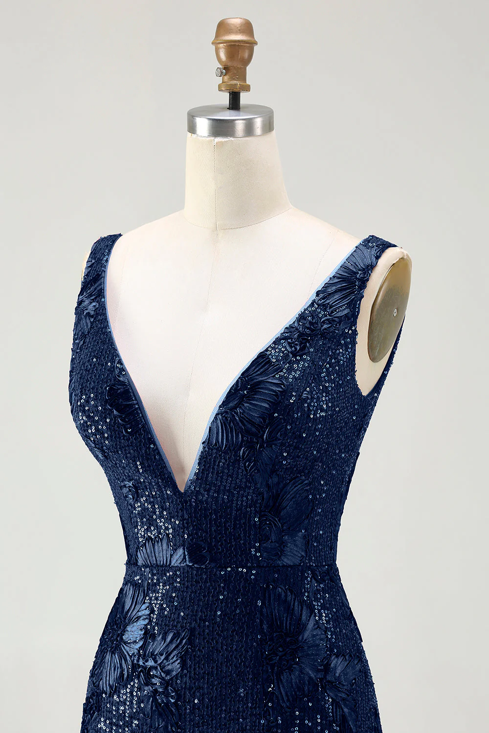 Robe De Soirée longue à col en V scintillante sirène bordeaux à paillettes avec fente - Image 12